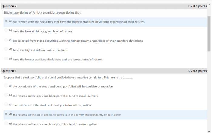 Efficient portfolios of n risky securities are portfolios that